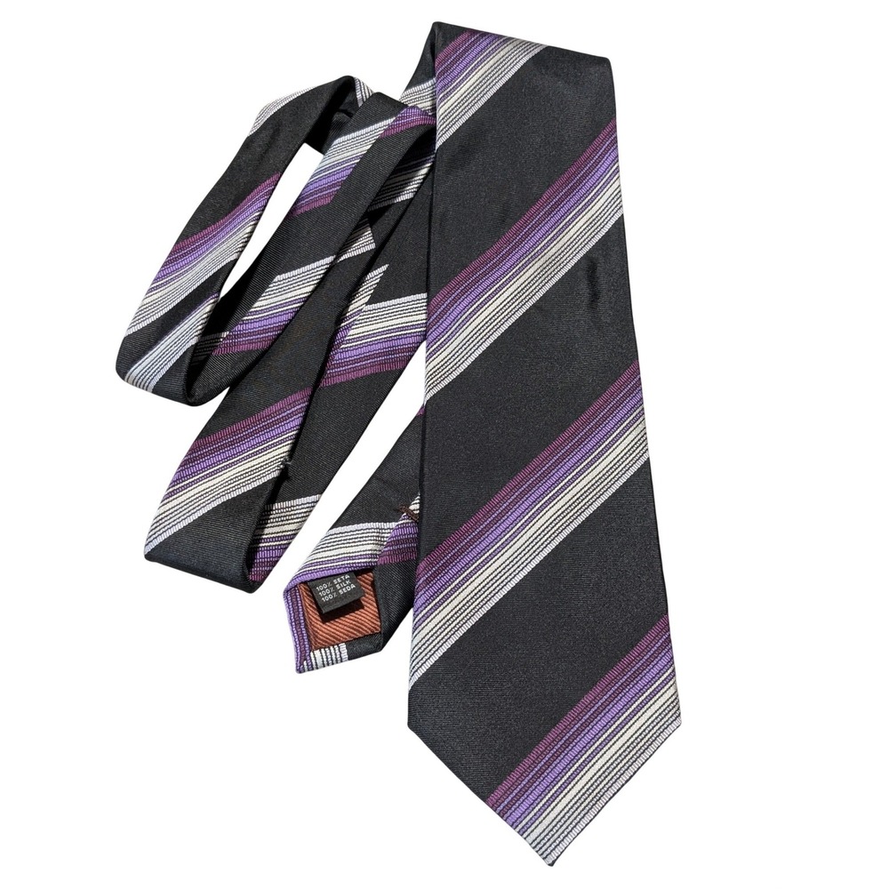 Enrico Venturi Tie Mens OS Black Purple Silk Striped Made in Italy Hand Finished